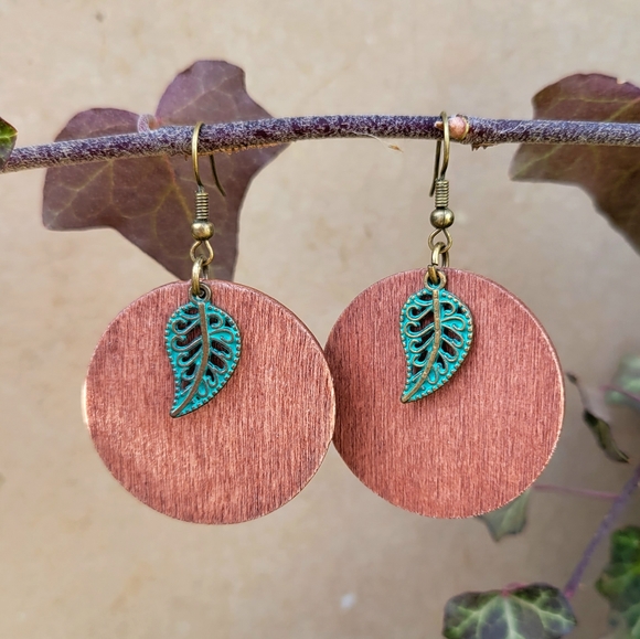 Handmade Bohemian Style Wood Disc Earrings - Picture 2 of 6
